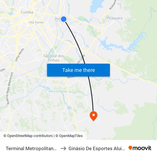 Terminal Metropolitano Pinhais to Ginásio De Esportes Aluizio Mikos map