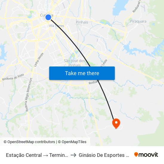 Estação Central → Terminal Capão Raso to Ginásio De Esportes Aluizio Mikos map