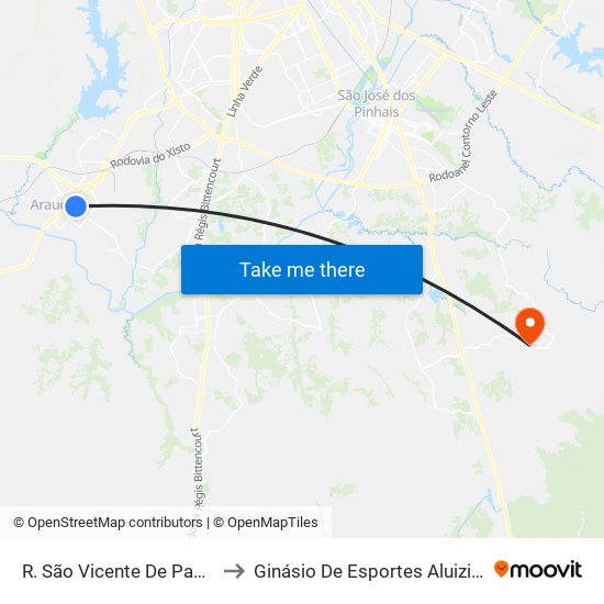R. São Vicente De Paulo, 822 to Ginásio De Esportes Aluizio Mikos map