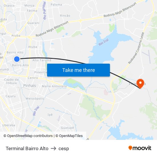 Terminal Bairro Alto to cesp map