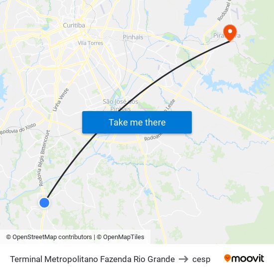 Terminal Metropolitano Fazenda Rio Grande to cesp map