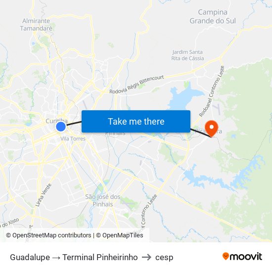 Guadalupe → Terminal Pinheirinho to cesp map