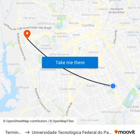 Terminal Carmo to Universidade Tecnológica Federal do Paraná (UTFPR) - Campus Ecoville map