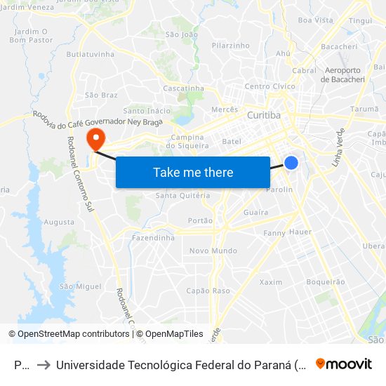 Paiol to Universidade Tecnológica Federal do Paraná (UTFPR) - Campus Ecoville map