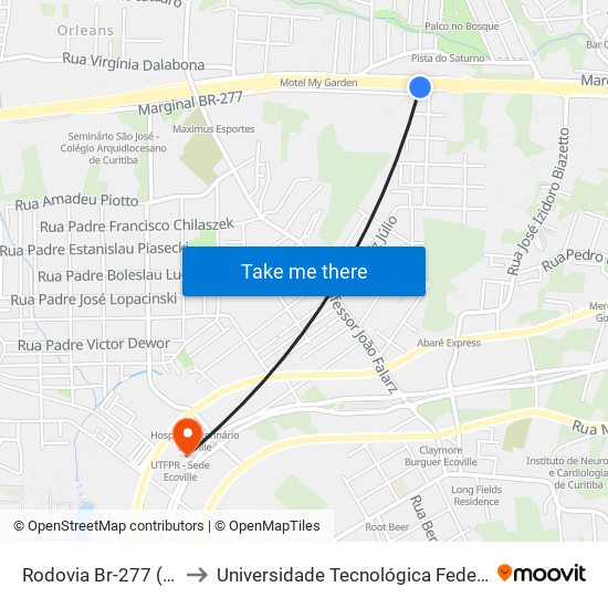 Rodovia Br-277 (Do Café) - Passarela Brf to Universidade Tecnológica Federal do Paraná (UTFPR) - Campus Ecoville map