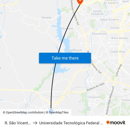 R. São Vicente De Paulo, 822 to Universidade Tecnológica Federal do Paraná (UTFPR) - Campus Ecoville map