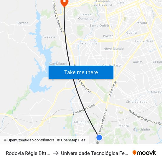 Rodovia Régis Bittencourt (Br 116) - Passarela to Universidade Tecnológica Federal do Paraná (UTFPR) - Campus Ecoville map