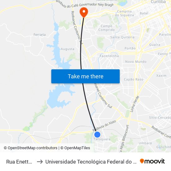 Rua Enette Dubard, 54 to Universidade Tecnológica Federal do Paraná (UTFPR) - Campus Ecoville map