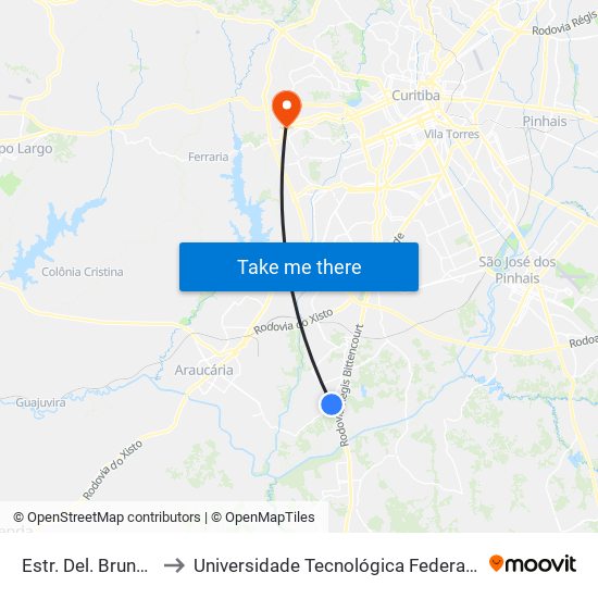 Estr. Del. Bruno De Almeida, 3617 to Universidade Tecnológica Federal do Paraná (UTFPR) - Campus Ecoville map