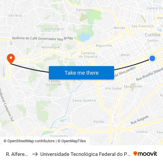 R. Alferes Poli, 400 to Universidade Tecnológica Federal do Paraná (UTFPR) - Campus Ecoville map