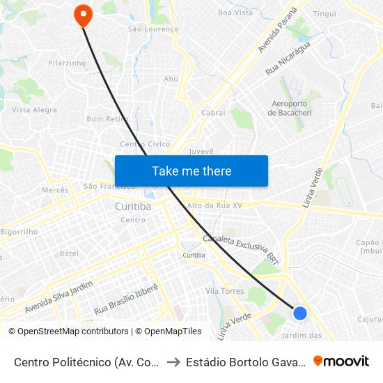 Centro Politécnico (Av. Coronel Francisco Heráclito Dos Santos, 400) to Estádio Bortolo Gava - Operário Pilarzinho Esporte Clube map