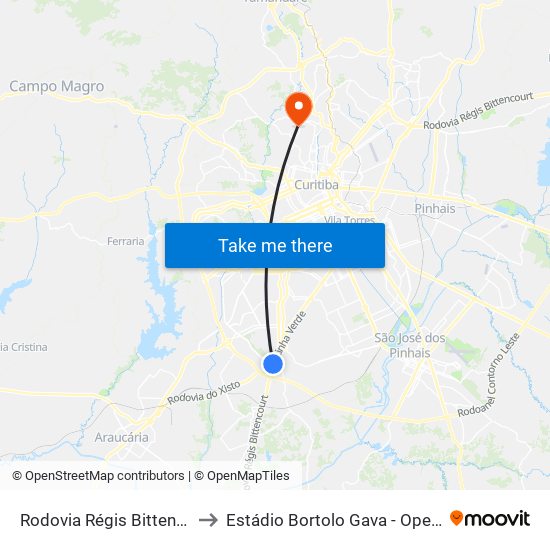 Rodovia Régis Bittencourt (Br 116) - Servopa to Estádio Bortolo Gava - Operário Pilarzinho Esporte Clube map