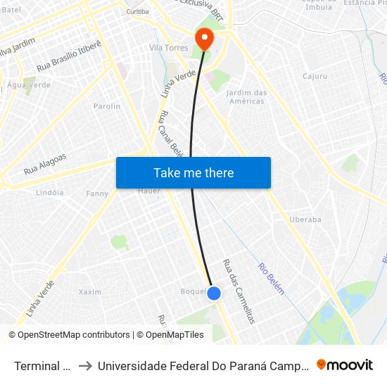 Terminal Carmo to Universidade Federal Do Paraná Campus Jardim Botânico map