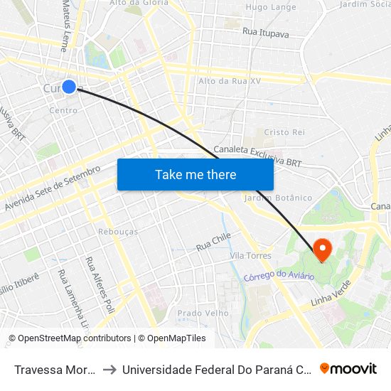 Travessa Moreira Garcez to Universidade Federal Do Paraná Campus Jardim Botânico map