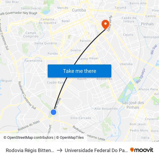 Rodovia Régis Bittencourt (Br 116) - Servopa to Universidade Federal Do Paraná Campus Jardim Botânico map