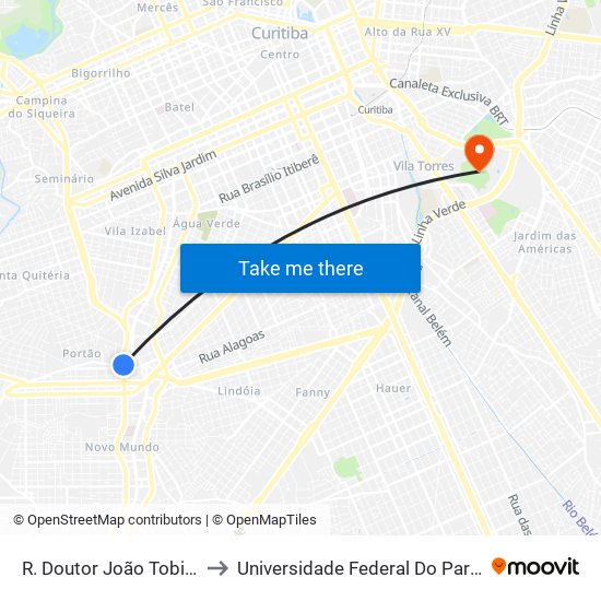 R. Doutor João Tobias Pinto Rebelo, 3500 to Universidade Federal Do Paraná Campus Jardim Botânico map