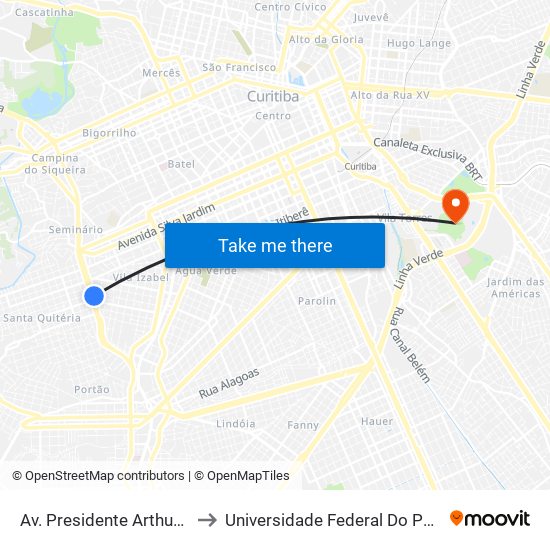 Av. Presidente Arthur Da Silva Bernardes, 607 to Universidade Federal Do Paraná Campus Jardim Botânico map