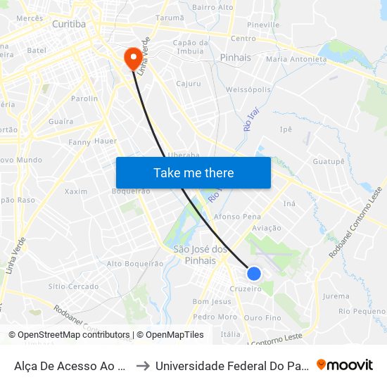 Alça De Acesso Ao Aeroporto Afonso Pena to Universidade Federal Do Paraná Campus Jardim Botânico map