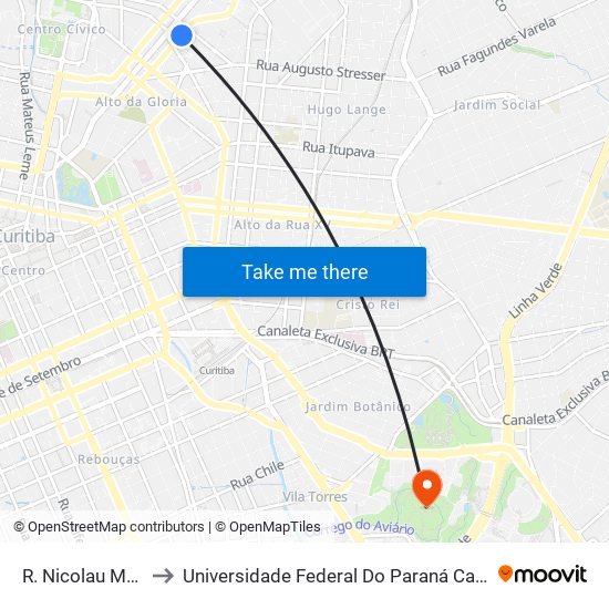 R. Nicolau Maeder, 562 to Universidade Federal Do Paraná Campus Jardim Botânico map