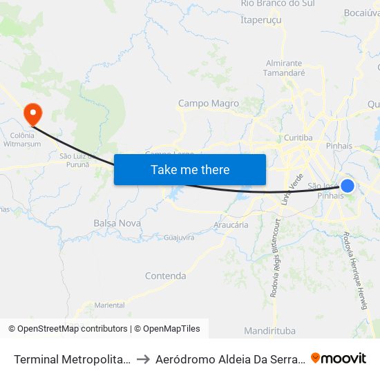 Terminal Metropolitano Afonso Pena to Aeródromo Aldeia Da Serra - Jorge Luiz Stocco map