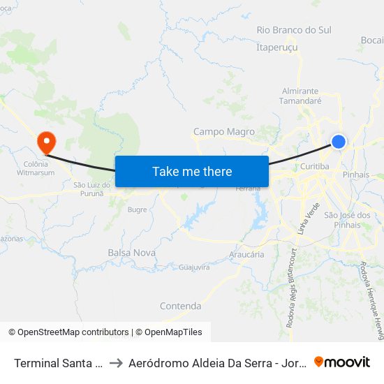 Terminal Santa Cândida to Aeródromo Aldeia Da Serra - Jorge Luiz Stocco map