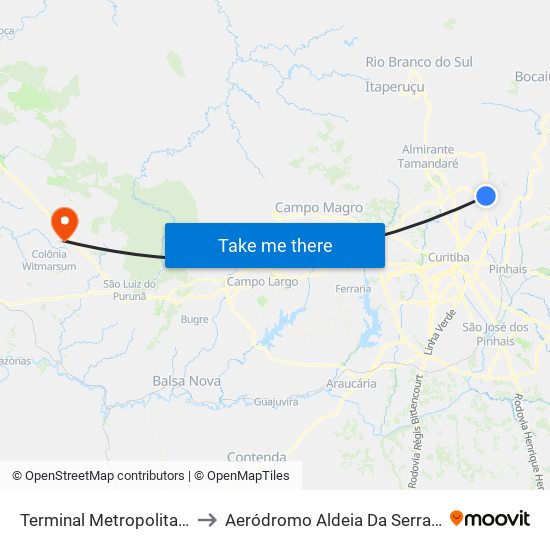 Terminal Metropolitano Roça Grande to Aeródromo Aldeia Da Serra - Jorge Luiz Stocco map