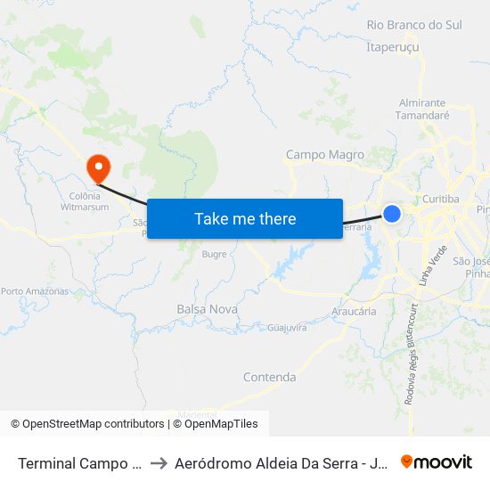 Terminal Campo Comprido to Aeródromo Aldeia Da Serra - Jorge Luiz Stocco map