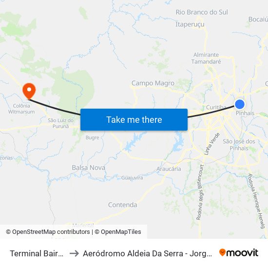 Terminal Bairro Alto to Aeródromo Aldeia Da Serra - Jorge Luiz Stocco map