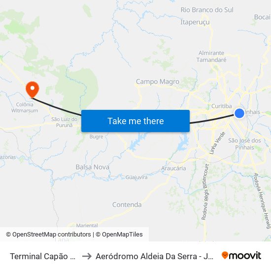 Terminal Capão Da Imbuia to Aeródromo Aldeia Da Serra - Jorge Luiz Stocco map