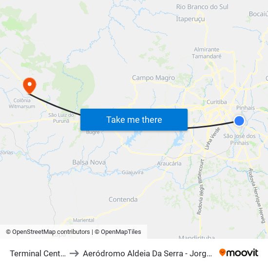 Terminal Centenário to Aeródromo Aldeia Da Serra - Jorge Luiz Stocco map