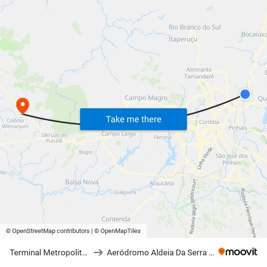 Terminal Metropolitano Guaraituba to Aeródromo Aldeia Da Serra - Jorge Luiz Stocco map