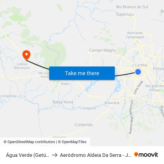 Água Verde (Getúlio Vargas) to Aeródromo Aldeia Da Serra - Jorge Luiz Stocco map