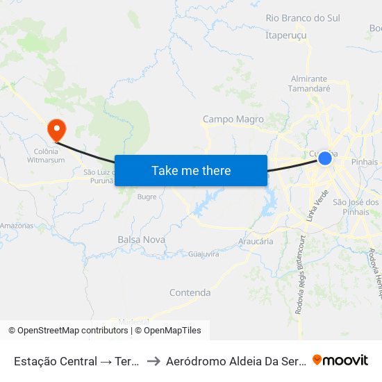 Estação Central → Terminal Santa Cândida to Aeródromo Aldeia Da Serra - Jorge Luiz Stocco map