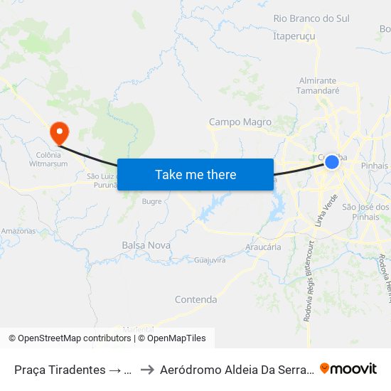 Praça Tiradentes → Terminal Pinhais to Aeródromo Aldeia Da Serra - Jorge Luiz Stocco map