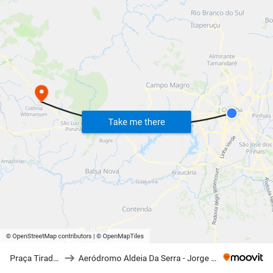 Praça Tiradentes → Terminal Bairro Alto to Aeródromo Aldeia Da Serra - Jorge Luiz Stocco map