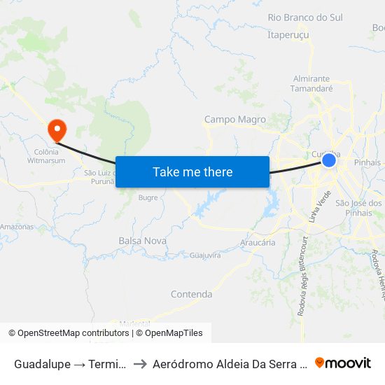 Guadalupe → Terminal Pinheirinho to Aeródromo Aldeia Da Serra - Jorge Luiz Stocco map