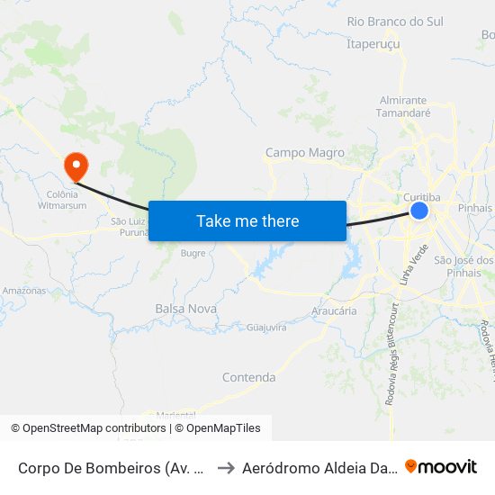 Corpo De Bombeiros (Av. Visconde De Guarapuava, 3571) to Aeródromo Aldeia Da Serra - Jorge Luiz Stocco map