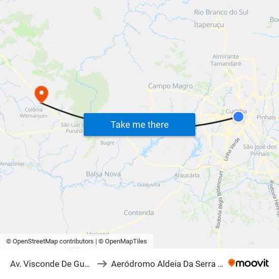 Av. Visconde De Guarapuava, 2324 to Aeródromo Aldeia Da Serra - Jorge Luiz Stocco map