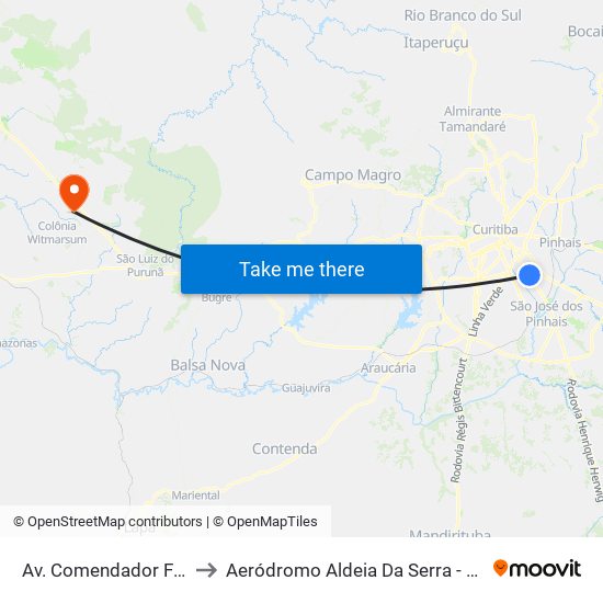 Av. Comendador Franco, 4700 to Aeródromo Aldeia Da Serra - Jorge Luiz Stocco map