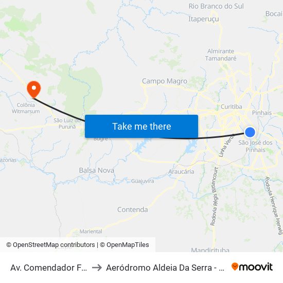 Av. Comendador Franco, 6021 to Aeródromo Aldeia Da Serra - Jorge Luiz Stocco map