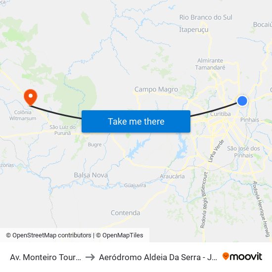 Av. Monteiro Tourinho, 1599 to Aeródromo Aldeia Da Serra - Jorge Luiz Stocco map