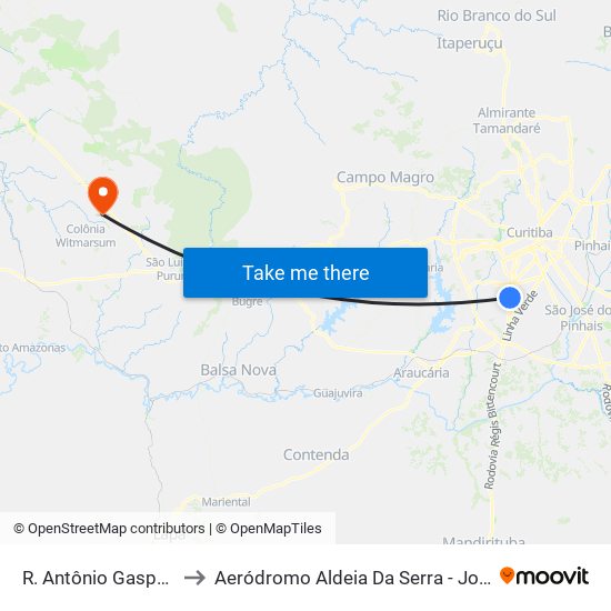 R. Antônio Gasparin, 5400 to Aeródromo Aldeia Da Serra - Jorge Luiz Stocco map