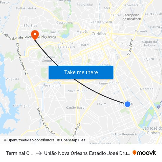 Terminal Carmo to União Nova Orleans Estádio José Drulla Sobrinho map