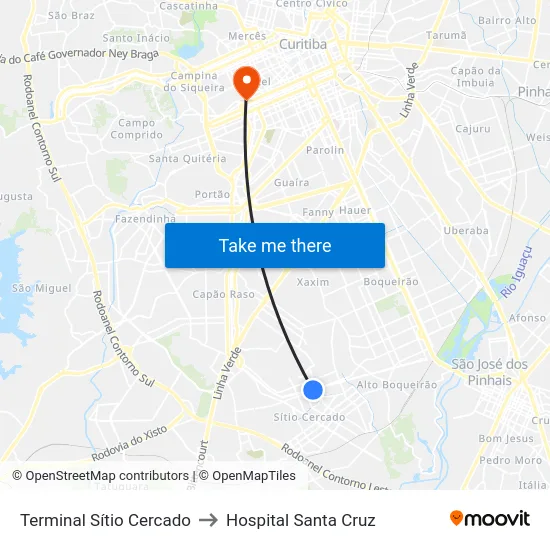 Terminal Sítio Cercado to Hospital Santa Cruz map