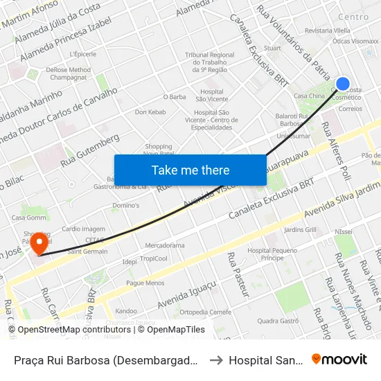 Praça Rui Barbosa (Desembargador Westphalen) to Hospital Santa Cruz map
