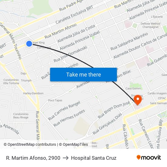 R. Martim Afonso, 2900 to Hospital Santa Cruz map