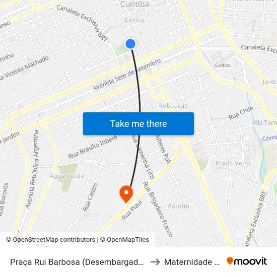 Praça Rui Barbosa (Desembargador Westphalen) to Maternidade Curitiba map
