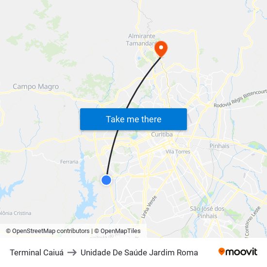 Terminal Caiuá to Unidade De Saúde Jardim Roma map