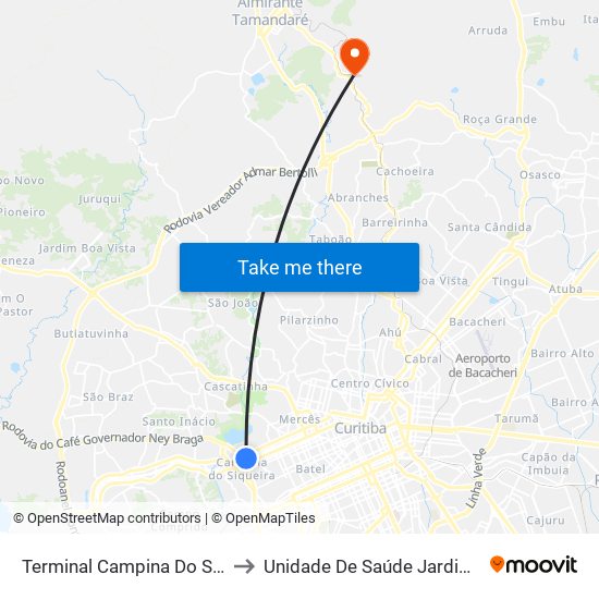 Terminal Campina Do Siqueira to Unidade De Saúde Jardim Roma map