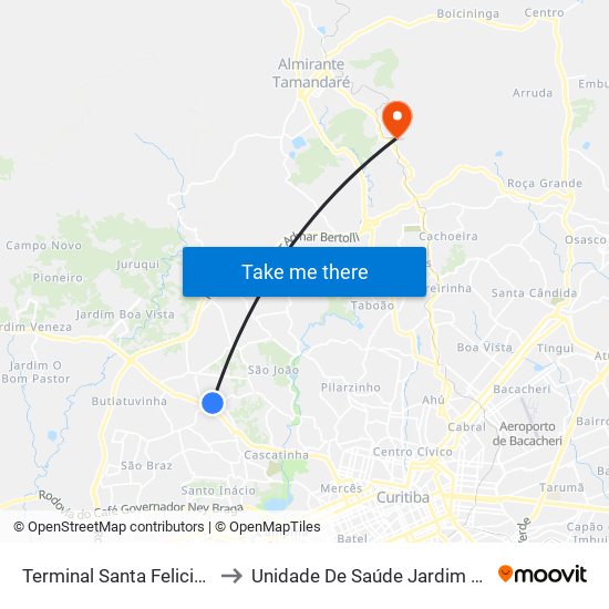 Terminal Santa Felicidade to Unidade De Saúde Jardim Roma map